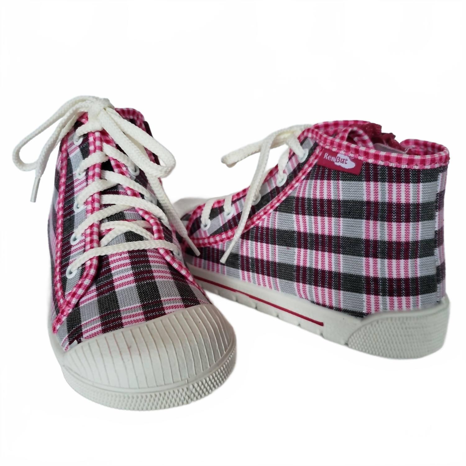 New Renbut Shoes Kid's Cap-Toe Hi-Top Canvas Zipper Sneaker In Red Multi